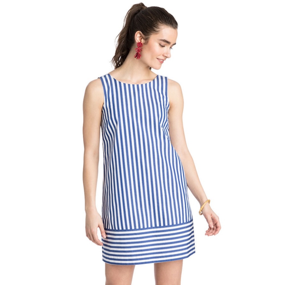 EUC Vineyard Vines Beachcomber Bow Dress Blue White Stripe Sz 8